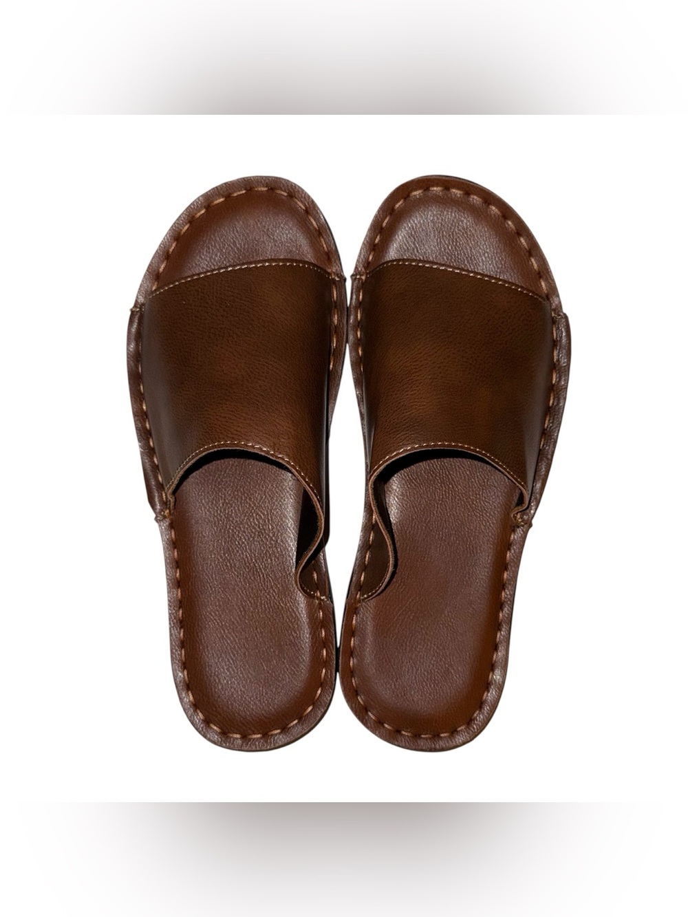 Men’s Brown Faux Leather Slide Sandals - Picture 2 of 3
